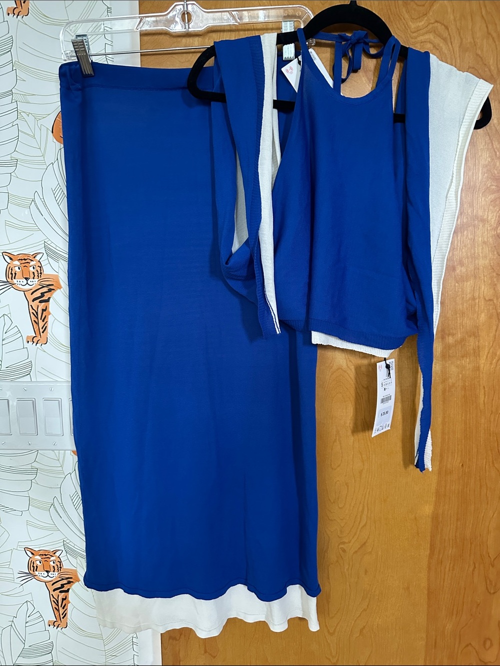 Zara Cobalt Blue Women's Two-Piece Halter Knit Top and Skirt Set